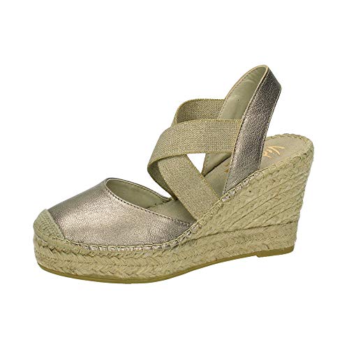 Vidorreta - Alpargata Cuña Esparto Piel Napa Metal Dorado Elásticos para: Mujer Color: marrón Talla: 37