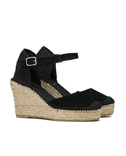 Vidorreta - Alpargata Cuña Esparto Piel Serraje Negro Pulsera para: Mujer Color: Negro Talla: 38