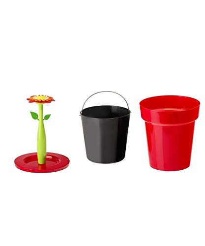 VIGAR Flower Power Papelera para Baño, Material: Polipropileno, Goma, Asa: Acero, Rojo, 21 X 20.5 X 26.5 cm