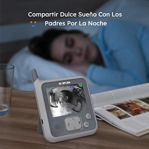 Vigilabebés con Cámara, BOIFUN Bebé Monitor Inalambrico Inteligente con Pantalla LCD de 3.2", Señal Más Fuerte, VOX, Visión Nocturna, Comunicación Bidireccional, Batería de 1150mAh