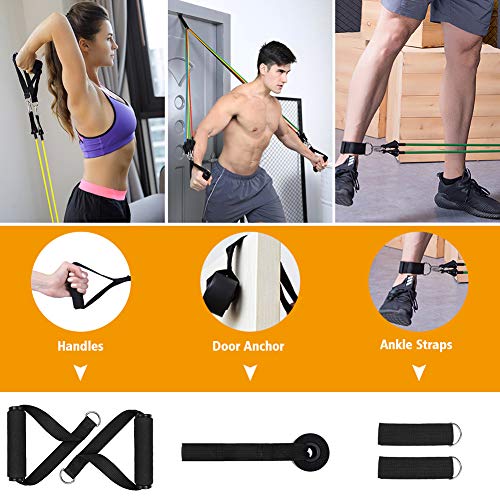 Vikaster Bandas Elásticas 150LBS, Juego de Bandas de Resistencia - Interior/Exterior Set de Bandas de Resistencia, 12 Pack Tubos de Ejercicios Bolsa de Transporte - Terapia Física - Fitness