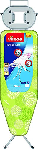 Vileda Perfect 2 in 1 - Tabla de planchar grande, para prendas extra grandes y camisas, altura regulable 77 - 95 cm, funda de algodón y espuma, medidas: 122 x 44 cm, color verde