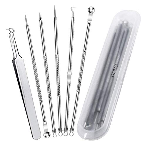 VIMILOLO Extractor de Puntos Negros Kit,Herramientas para eliminar puntos negros de Acné para Quita Espinillas Granos Comedones Blackhead removal,Acero inoxidable 6 piezas