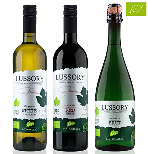 Vino desalcoholizado Orgánico - LUSSORY - Blanco+Tinto+Espumoso (Lote de 3botellas x0,75) SIN ALCOHOL