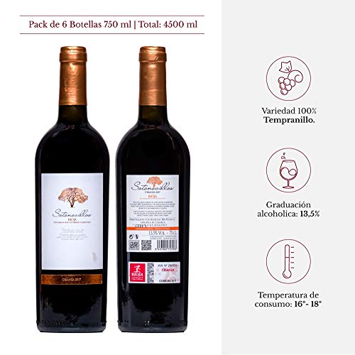 Vino tinto Crianza Rioja de la D.O.Ca. Rioja afrutado Sotonovillos pack regalo vino - 6 Botellas de 750 ml - Total: 4500 ml + Sacacorchos