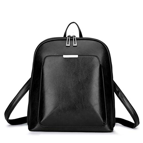 Vintage Leather Mochila Mujer Mujeres Famosas Mochila de Gran Capacidad Bookbag para niñas Black 13 Inches