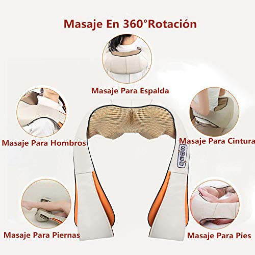 Vinteky Masajeador de Cuello, Espalda, Piernas, Pies, Cintura, Todo el Cuerpo, Con 8 4D Rotación Rodillos de Masaje para Amasar (Gris)