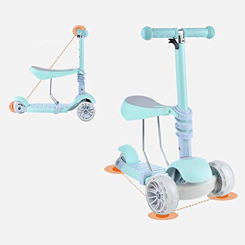 Vinteky Patinete Infantil para Niños de 2-8 Años, Patinete 3 Ruedas PU LED Luces (Verde)