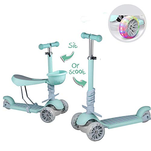 Vinteky Patinete Infantil para Niños de 2-8 Años, Patinete 3 Ruedas PU LED Luces (Verde)