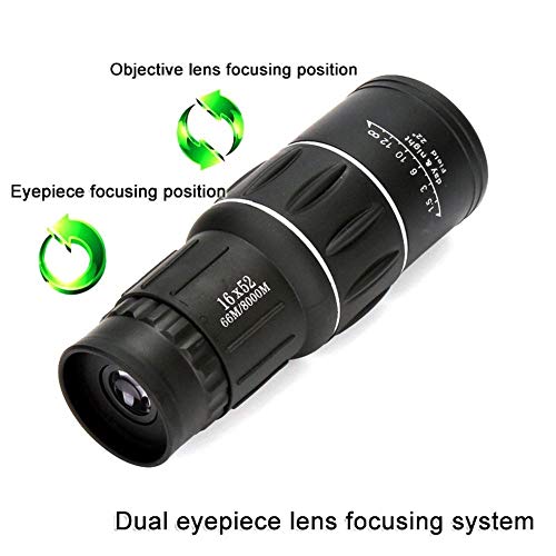 Vioaplem Telescopio Monocular De Alta Potencia HD 16x52 Prismáticos Francotirador Turismo Spyglass LLL Visión Nocturna For Acampar Regalo del Niño Caza (Color : Black)