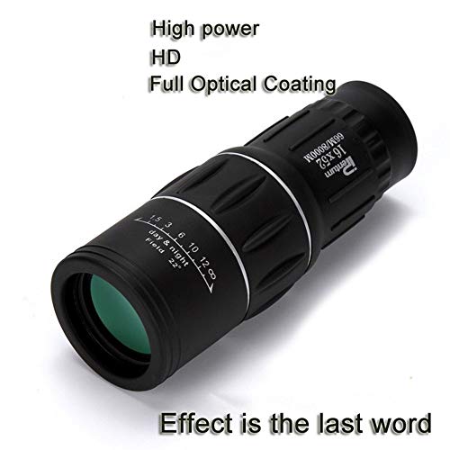 Vioaplem Telescopio Monocular De Alta Potencia HD 16x52 Prismáticos Francotirador Turismo Spyglass LLL Visión Nocturna For Acampar Regalo del Niño Caza (Color : Black)