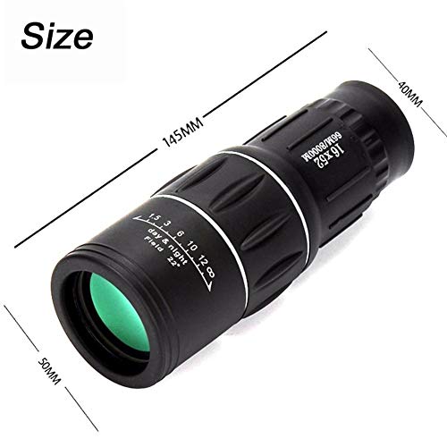 Vioaplem Telescopio Monocular De Alta Potencia HD 16x52 Prismáticos Francotirador Turismo Spyglass LLL Visión Nocturna For Acampar Regalo del Niño Caza (Color : Black)