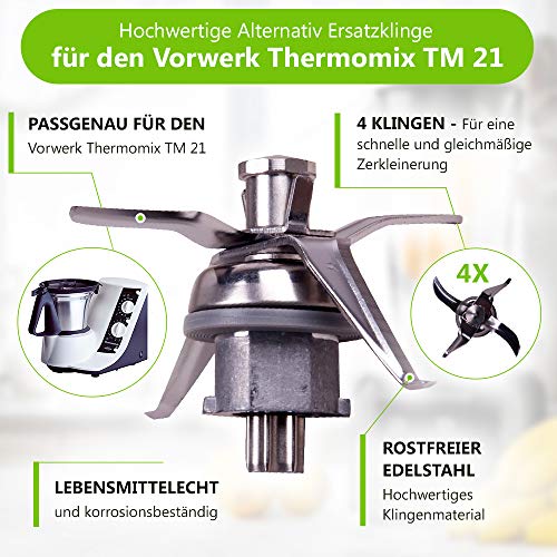 VIOKS - Cuchilla de Repuesto Vorwerk Compatible con Robot de Cocina Thermomix® TM21 - con 4 Cuchillas y Junta incluida - Fabricado en Acero Inoxidable, pequeña