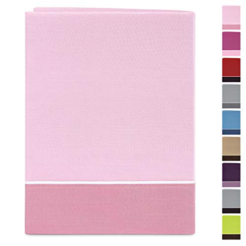 Vipalia Juego de Sabanas 3 Piezas. Bicolor Lisas 100% Poliester. Encimera, Bajera Ajustable y Funda Almohada. Diseño y Calidad. Evoque. Color Rosa Claro/Rosa Oscuro. Cama 90 cm