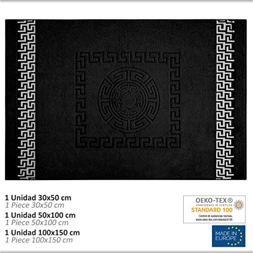 Vipalia Juego de Toallas de Baño 3 Piezas. Calidad Rizo 100% Algodón Egipcio 600 gr. Lisas. 3 Tamaños Tocador Lavabo y Ducha Sabana. Cenefa Dibujo Cesar. Color Negro