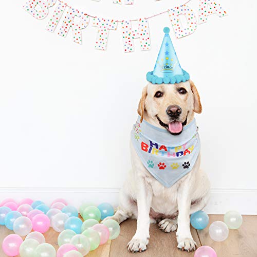 VIPITH Bandana de cumpleaños para perro, bufanda triángulo de algodón con lindo sombrero de fiesta de cumpleaños para perritos, gran disfraz de cumpleaños para perro, regalo y decoración de fiesta