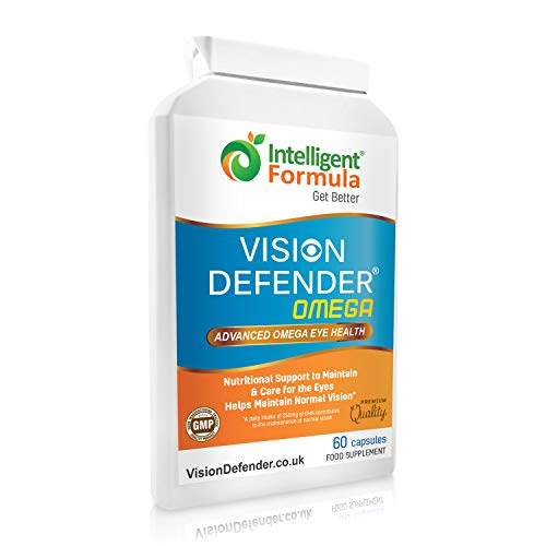 VISION DEFENDER OMEGA Suplemento para los ojos: para la salud ocular y ojos secos, aceite de pescado Omega-3 puro de alta resistencia de 1000 mg (400 mg de EPA, 200 mg de DHA por cápsula) 60 cápsulas