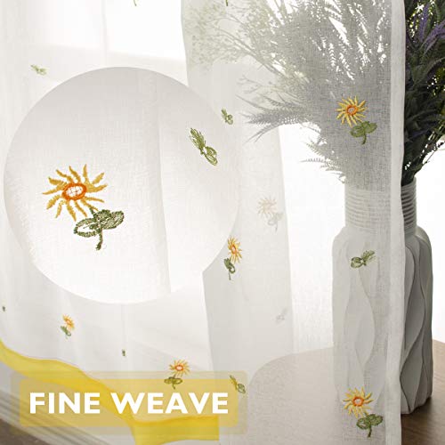 VISTE TU HOGAR Cortina Corta para Cocina de Visilo, Estilo Simple y Elegante 140 x 145cm, Flores Amarillas