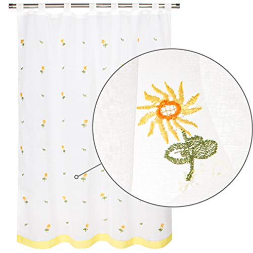 VISTE TU HOGAR Cortina Corta para Cocina de Visilo, Estilo Simple y Elegante 140 x 145cm, Flores Amarillas