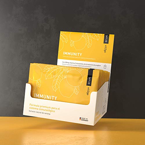 Vit2go IMMUNITY (30 sobres) - Refuerzo con vitaminas (A, B, C, D y K), Zinc y extracto de jengibre. La vitamina C y el zinc contribuyen a la función normal del sistema inmunológico