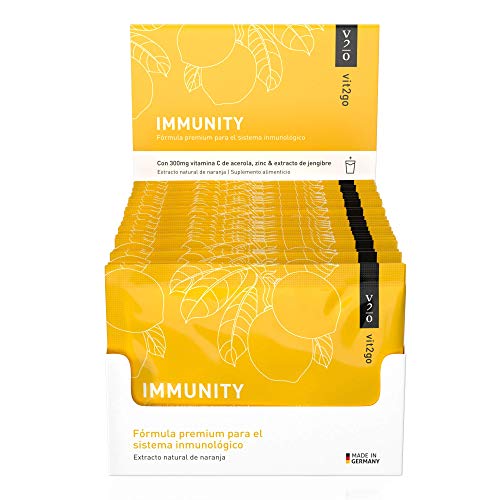 Vit2go IMMUNITY (30 sobres) - Refuerzo con vitaminas (A, B, C, D y K), Zinc y extracto de jengibre. La vitamina C y el zinc contribuyen a la función normal del sistema inmunológico