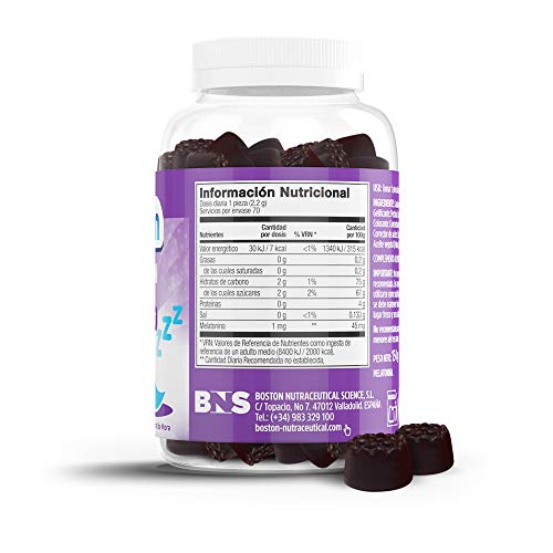 VITALDIN Melatonina gummies - 1 mg por dosis diaria - 60 gominolas + 10 gratis (suministro para 2 meses), sabor a Mora - Ayuda a Conciliar el Sueño - Sin Gluten - Apto para Niños & Adultos