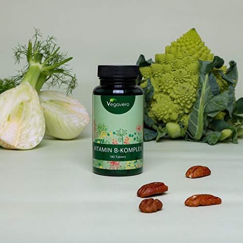 Vitamina B Complex Vegavero® | Sin Aditivos Artificiales | Con Colina e Inositol | B2 + B5 + Niacina + Piridoxina + Ácido Fólico + B12 | Vitaminas Para el Cansancio* | 180 Comprimidos