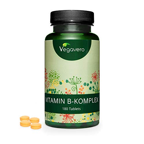 Vitamina B Complex Vegavero® | Sin Aditivos Artificiales | Con Colina e Inositol | B2 + B5 + Niacina + Piridoxina + Ácido Fólico + B12 | Vitaminas Para el Cansancio* | 180 Comprimidos
