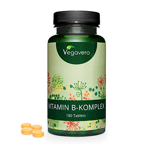 Vitamina B Complex Vegavero® | Sin Aditivos Artificiales | Con Colina e Inositol | B2 + B5 + Niacina + Piridoxina + Ácido Fólico + B12 | Vitaminas Para el Cansancio* | 180 Comprimidos