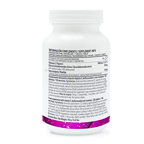 Vitamina C 1000mg de HSN | Suministro para 4 Meses | Con Bioflavonoides Cítricos + Rosa Mosqueta | Antioxidante + Colágeno + Absorción Hierro | Vegano, Sin Gluten, Sin Lactosa, 120 Tabletas