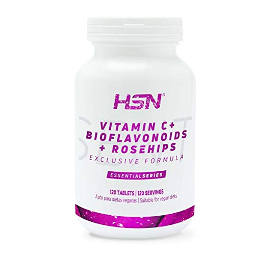 Vitamina C 1000mg de HSN | Suministro para 4 Meses | Con Bioflavonoides Cítricos + Rosa Mosqueta | Antioxidante + Colágeno + Absorción Hierro | Vegano, Sin Gluten, Sin Lactosa, 120 Tabletas