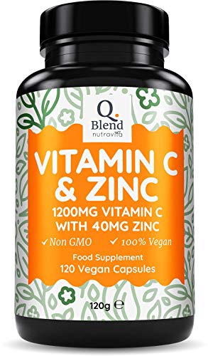 Vitamina C 1200 mg y Zinc 40 mg - 120 Cápsulas Vegetarianas - Mantener un Sistema Inmunológico Saludable - 2 Cápsulas al día - Hecho en UK por Nutravita