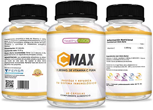 Vitamina C 1.585mg para proteger y reforzar el sistema inmunológico | Vitamina C pura microencapsulada | Mantiene las defensas fuertes | Protege las células del daño oxidativo | 60 cápsulas