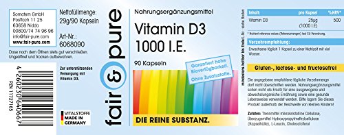 Vitamina D3 1000 U.I. - Colecalciferol - Alta pureza - 90 Cápsulas