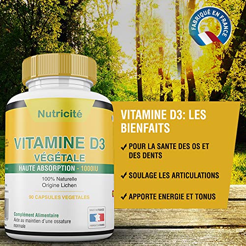 Vitamina d3 1000 ui de nutricite-bio - Alivia los dolores articulares y óseos - Estimula la energía y la moral - Un suplemento natural de vitamina D3
