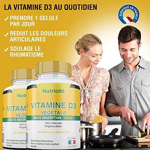 Vitamina d3 1000 ui de nutricite-bio - Alivia los dolores articulares y óseos - Estimula la energía y la moral - Un suplemento natural de vitamina D3