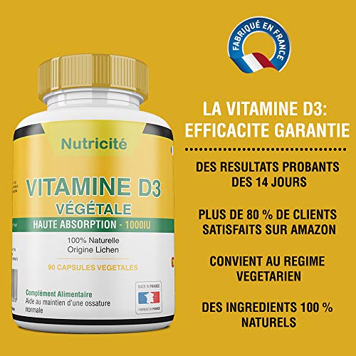 Vitamina d3 1000 ui de nutricite-bio - Alivia los dolores articulares y óseos - Estimula la energía y la moral - Un suplemento natural de vitamina D3