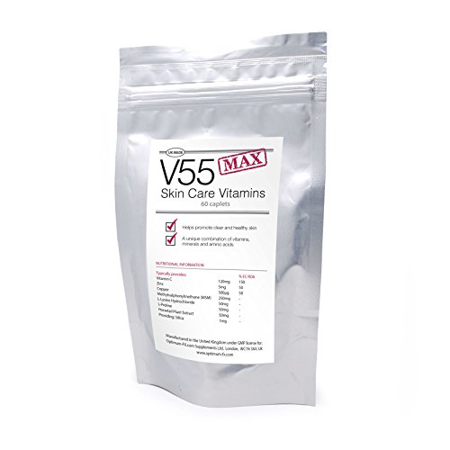 Vitaminas Para el Cuidado de la Piel V55 MAX Para Granos y Puntos Negros 30 Días Para Una Piel Limpia 60 Cápsulas (Suministro Para 60 Días)