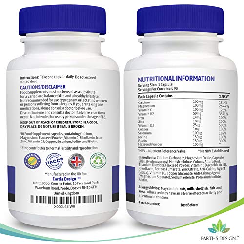 Vitaminas para Fertilidad - Suplemento Para Hombres y Mujeres - Con Zinc, Magnesio, Hierro, Calcio, Biotina, Vitamina B C D3-90 Tabletas (Suministro Para 3 Meses) de Earths Design