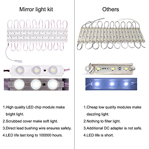Viugreum Luces LED de Espejo,Luces de camerino,DIY Lámpara para Espejo de maquillaje, Luces Modulos Para espejo,armario,estantería,tocador,60 Bombillas LED