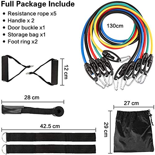 Vivibel Bandas de Resistencia, 11 Piezas Cuerda de Resistencia Tubos de Ejercicios Set, Bandas de Fitness con Tubos de Látex, Bandas elásticas Fitness para Yoga, Deporte, Ejercicio, Pérdida de Peso