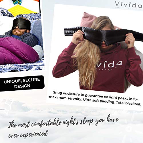 Vivida Lifestyle Antifaz para dormir de seda natural, 100% opaco, con tejido supersuave y respetuoso con la piel, ajuste universal con cómodo cierre ajustable, para hombre, mujer y niño, Negro
