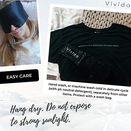 Vivida Lifestyle Antifaz para dormir de seda natural, 100% opaco, con tejido supersuave y respetuoso con la piel, ajuste universal con cómodo cierre ajustable, para hombre, mujer y niño, Negro