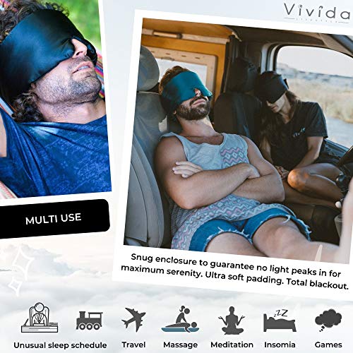 Vivida Lifestyle Antifaz para dormir de seda natural, 100% opaco, con tejido supersuave y respetuoso con la piel, ajuste universal con cómodo cierre ajustable, para hombre, mujer y niño, Negro