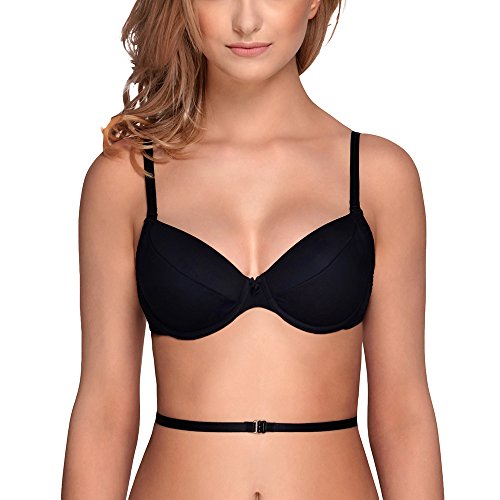 Vivisence Kate 1011 Sujetador Push-Up con Almohadillas Removibles para Mujeres Liso Tirantes Multiposición con Aros - Hecho En La UE, Negro,90D