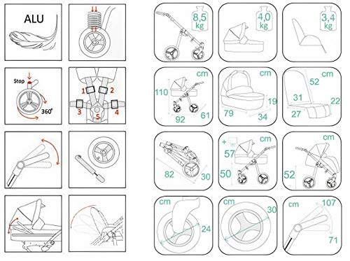 Vizaro ONYX 2020 Dúo 2 en 1 - Cochecito Bebé GAMA ALTA - MARCA ESPAÑOLA - Ligero y funcional - Garantía 3 Años - Textil NEGRO Chasis BLANCO