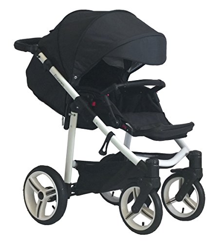 Vizaro ONYX 2020 Dúo 2 en 1 - Cochecito Bebé GAMA ALTA - MARCA ESPAÑOLA - Ligero y funcional - Garantía 3 Años - Textil NEGRO Chasis BLANCO