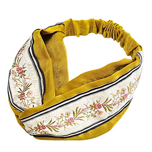 VJGOAL Mujer Diademas Moda Retro Bordado étnico Anudado cruzado Banda elástica Cabeza Aro Niñas Diadema trenzada dulce Accesorios para el cabello