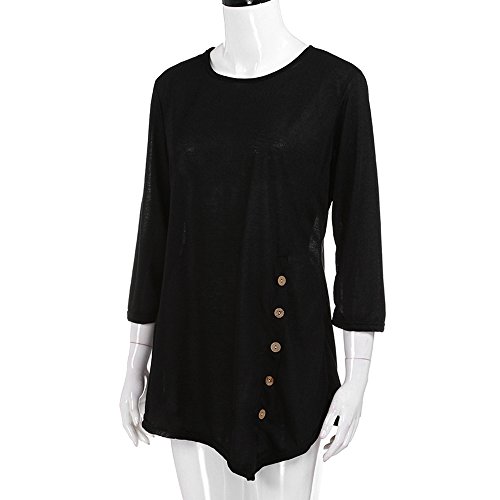 VJGOAL Mujeres de Moda Casual de Manga Larga botón Flojo Trim Blusa de Color sólido Sexy Grande Cuello Redondo túnica Camiseta