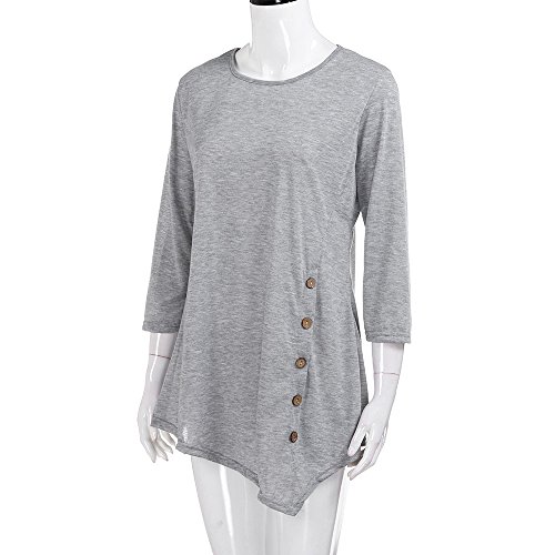 VJGOAL Mujeres de Moda Casual de Manga Larga botón Flojo Trim Blusa de Color sólido Sexy Grande Cuello Redondo túnica Camiseta